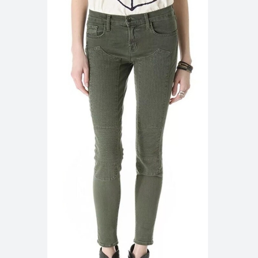 J Brand Army Green Roz Motorcycle Patch Low Rise Skinny Stretch Jeans Size 26